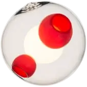 Glass sphere with two red orb lights, textured surface, asymmetrical placement, resembling Bocci 28 series, olive green background.